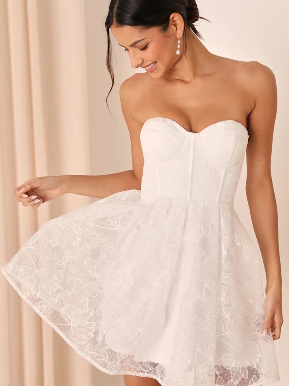 NWT lulus Strapless White Lace Fit & Flare Dress